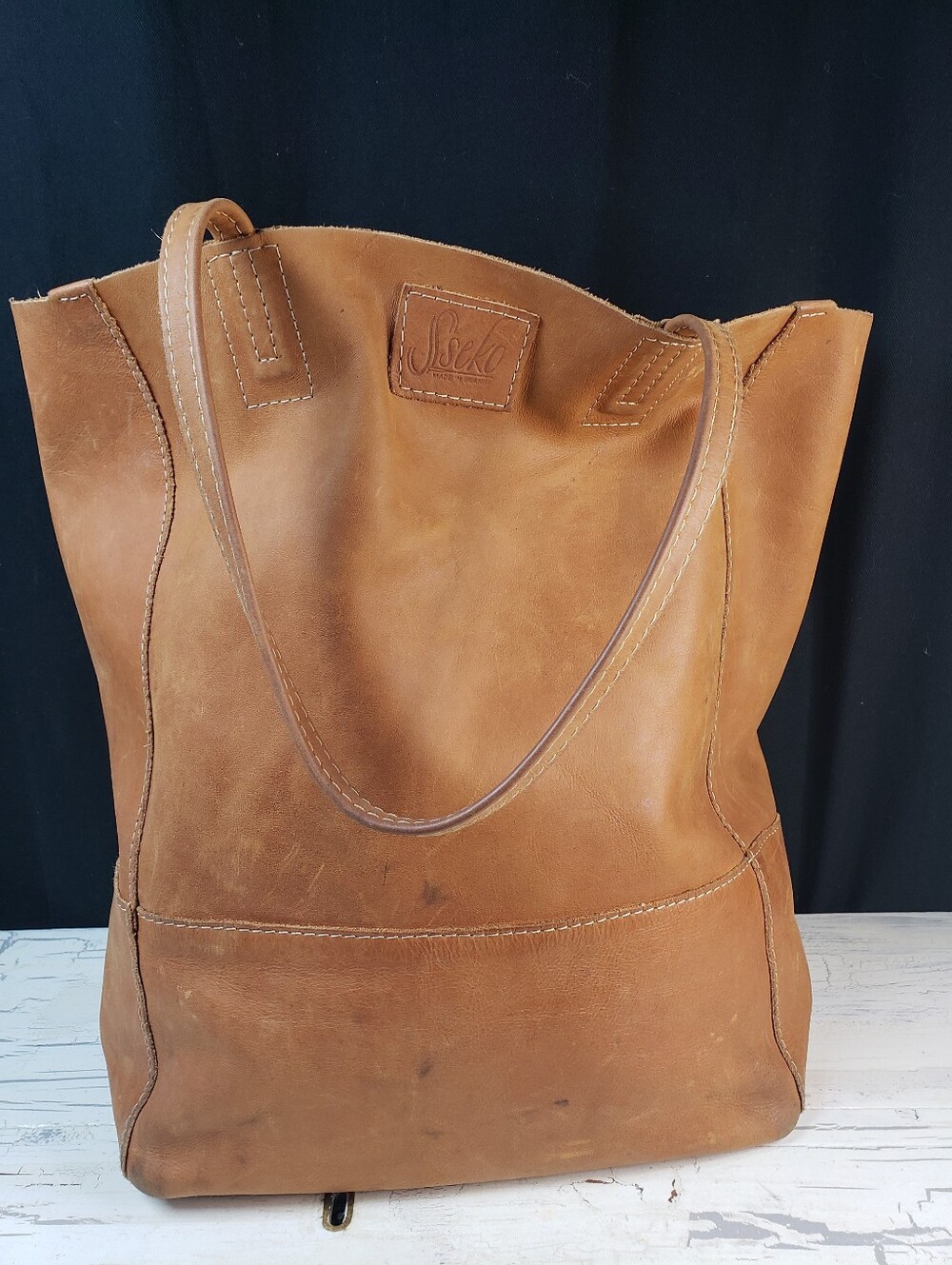 Sseko Designs Safari Leather Bucket Bag in Tan Camel Shade - Picture 16 of 16